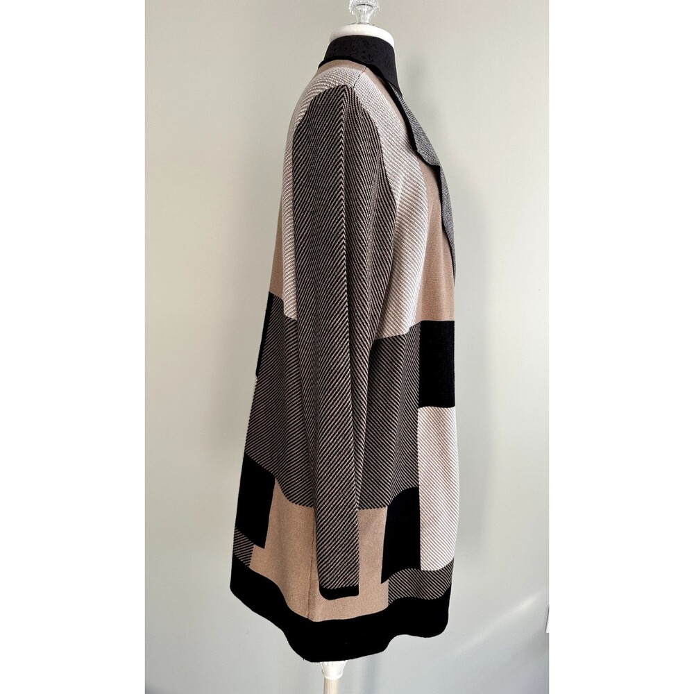 Kasper Women's Sweater Open Front Cardigan Colorblock Black & Tan - Picture 2 of 8